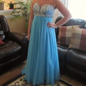 Camille La Vie Blue Sequin Embellished Prom Gown